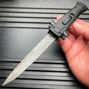 9 Zoll Automesser Italienisches Stiletto-Stil OTF-Messer Damascus Etch – Bild 11