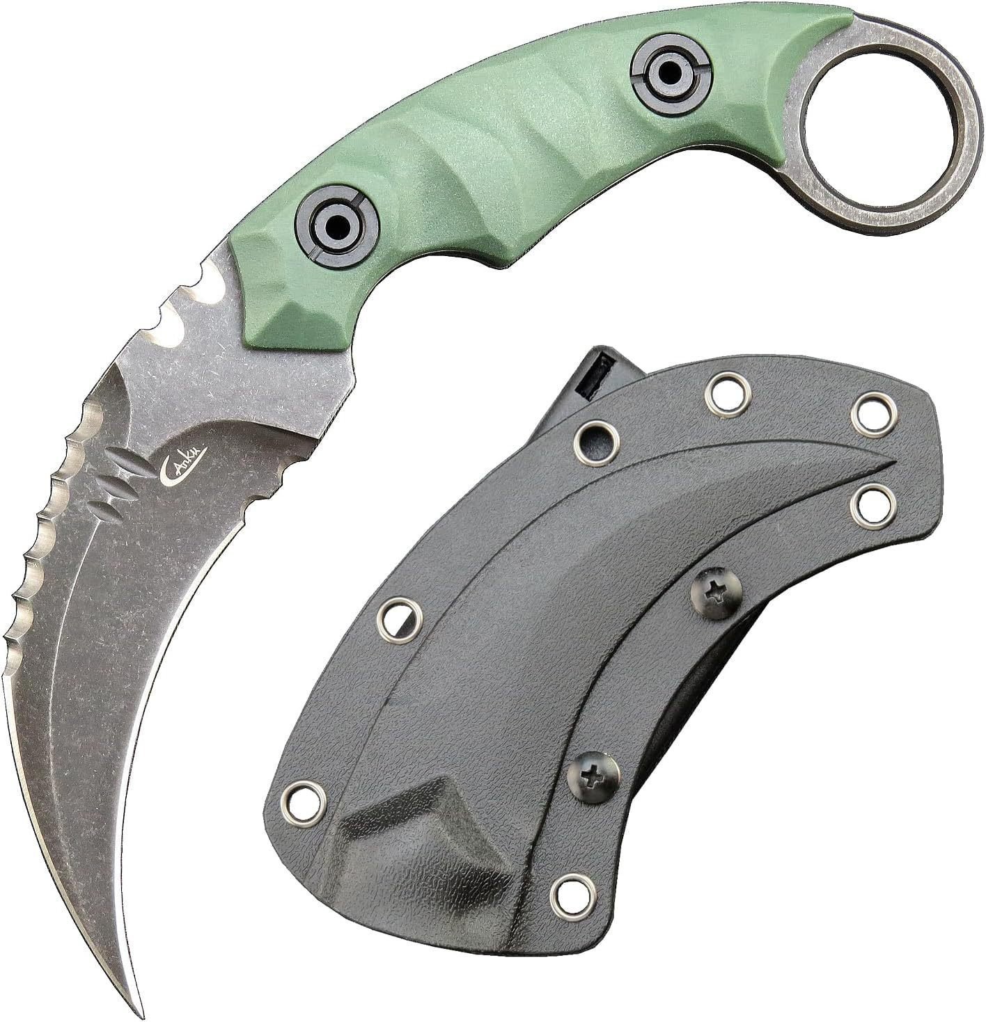 O1CN01CDQJJ51qdkreGVAiH_4128405519-0-cib.jpg Karambit-Messer D2-Stahl + Nylon-Fiberglas-Griff Outdoor-Klauenmesser mit Kydex-Scheide Edc-Greeng – Bild 1