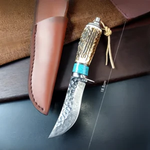 Damaskus geschmiedetes Stahl Camping kleines gerades Messer Geweihgriff Messer – Bild 5