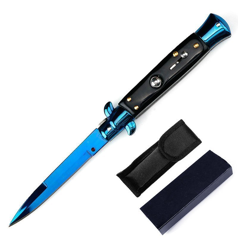 O1CN01VbjWCR1t2bdrXJ6qV_3914495844-0-cib-1.jpg 8,75 AKC Blau Titan Schwarz Farbe Holz Stiletto Springmesser – Bild 1
