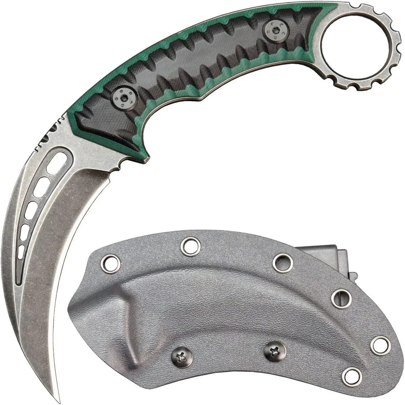 O1CN01bQAoKo1qdkrKmIWAP_4128405519-0-cib.jpg Karambit-Messer mit fester Klinge aus D2-Stahl + G10-Griff, Outdoor-Klauenmesser mit Schutzhlle, EDC-Werkzeug, Grn – Bild 1