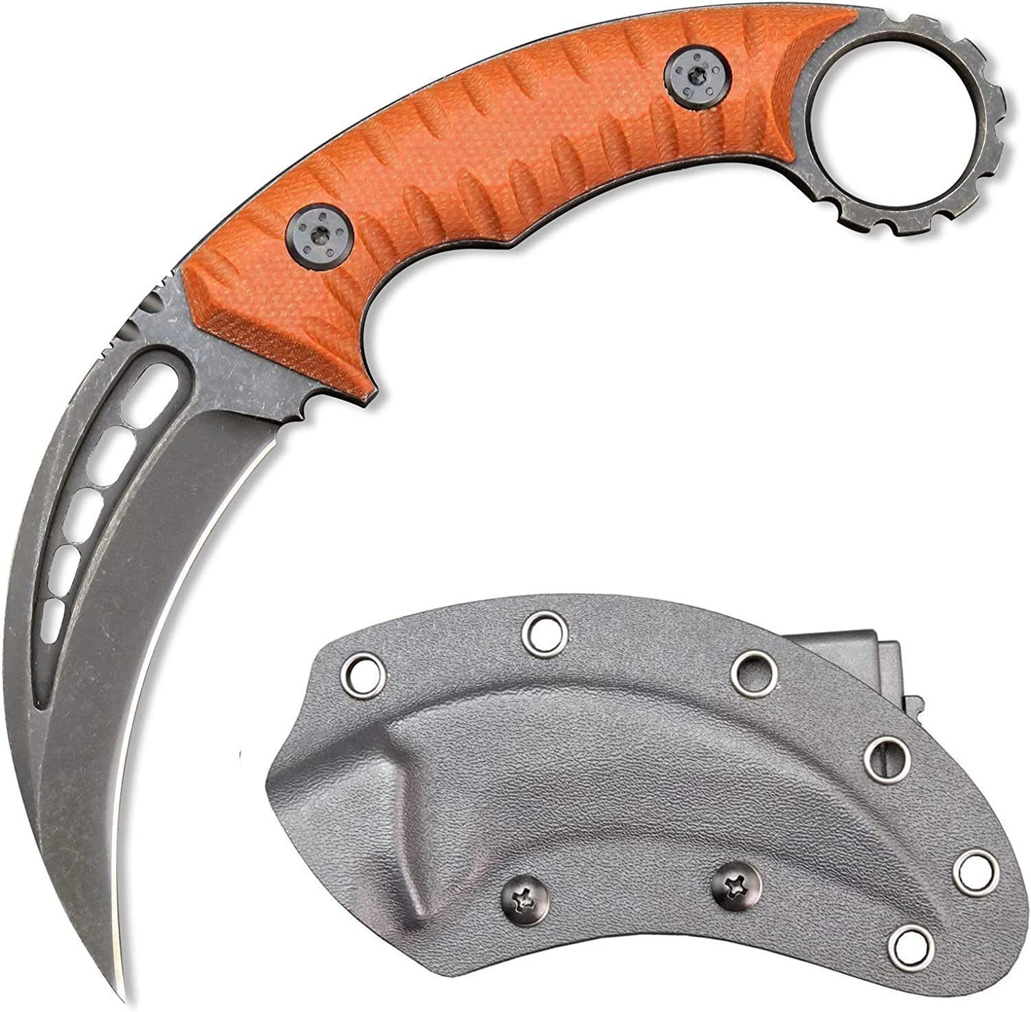 O1CN01eidxFQ1qdkkv24Diz_4128405519-0-cib.jpg Karambit-Messer mit fester Klinge aus D2-Stahl + G10-Griff, Outdoor-Klauenmesser mit Schutzhlle, EDC-Werkzeug, Orange – Bild 1
