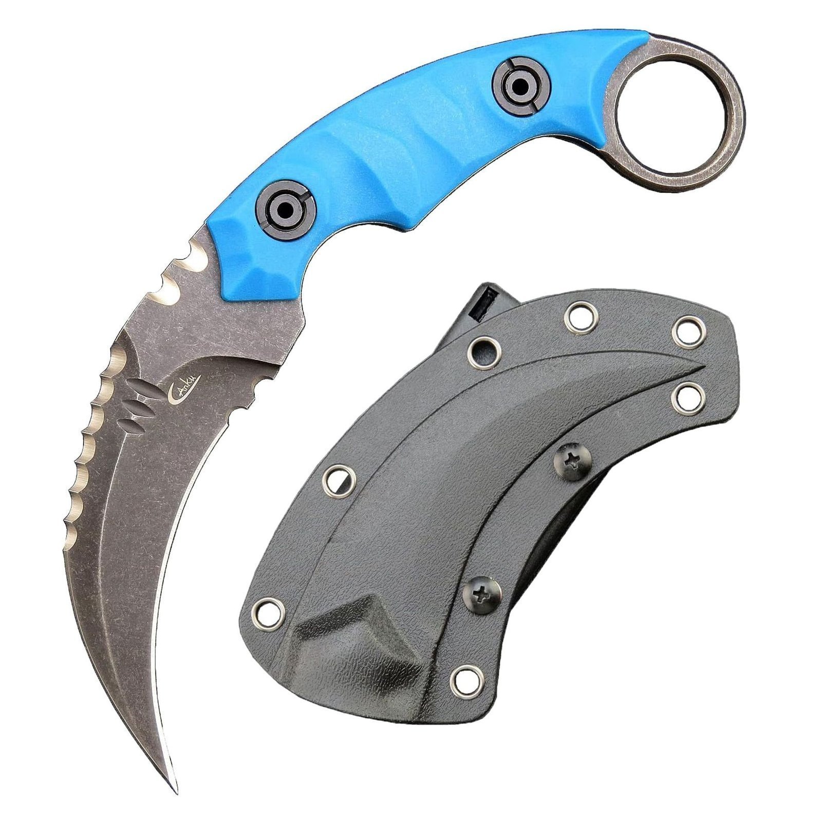 O1CN01htJuLO1qdkrapwSxJ_4128405519-0-cib.jpg Karambit-Messer D2-Stahl + Nylon-Fiberglas-Griff Outdoor-Klauenmesser mit Kydex-Scheide EDC-Blau – Bild 1