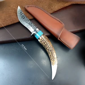 Damaskus geschmiedetes Stahl Camping kleines gerades Messer Geweihgriff Messer – Bild 6