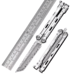 Damascus Balisong Ganzstahl-Trainingsmesser, ungeschrft,Butterfly trainer