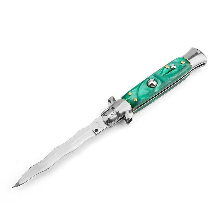 35-1-1.jpg 8,75 Zoll italienisches Stiletto Switch Kris Blade Fickmesser Grün