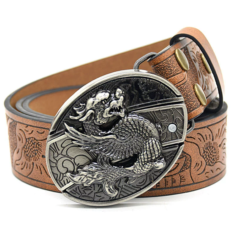 6bc32a341a30107049df65490221fba.png Grtelschnalle Taschenmesser - Flying Dragon Knife Buckle geprgt braun,Gürtelschnalle mit messer