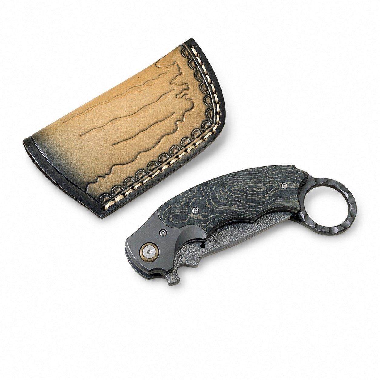 18630-main-white-clean Karambit-Messer, klappbares Klauenmesser aus Damaststahl